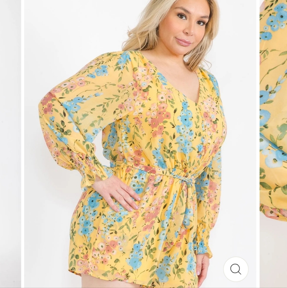 141 Kori Floral Yellow Dress with Blue and Pink Accents